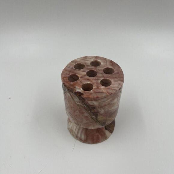 Vintage Pink Agate Marble Desktop Pencil Holder Paper Weight Floral Frog - Picture 2 of 7